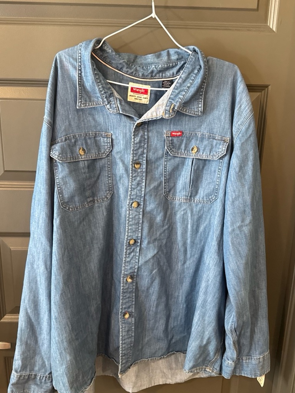 Wrangler Light Wash Denim Long Sleeve Button-Down Shirt 3XL